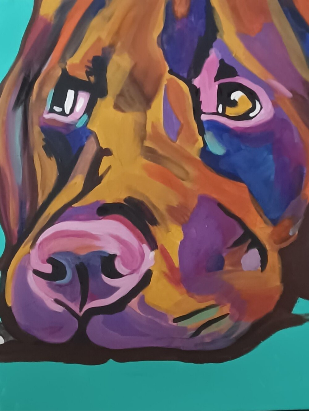 Original Acrylic Colorful Abstract Dog On Canvas- Multicolor